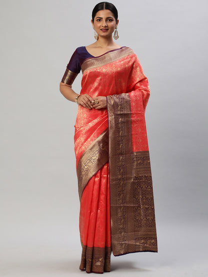 Women's Silk Blend Pink Woven Design Designer Saree With Blouse Piece