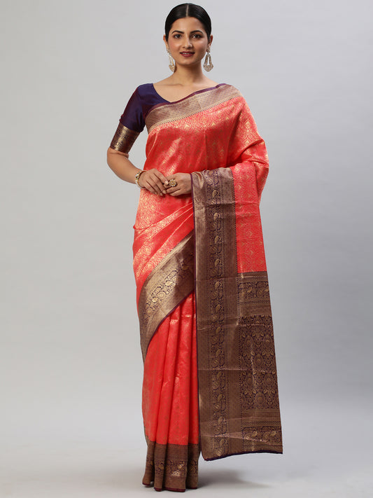 Women's Silk Blend Pink Woven Design Designer Saree With Blouse Piece