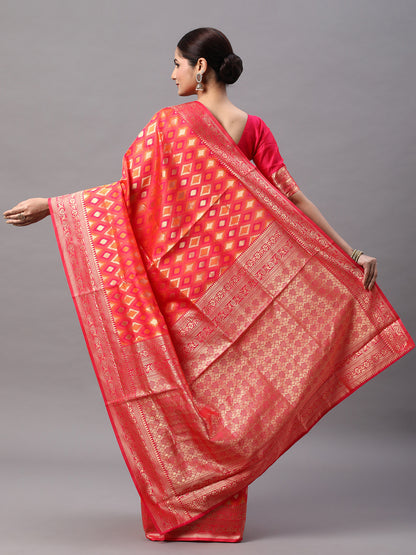 Women's Silk Blend Pink Woven Design Designer Saree With Blouse Piece