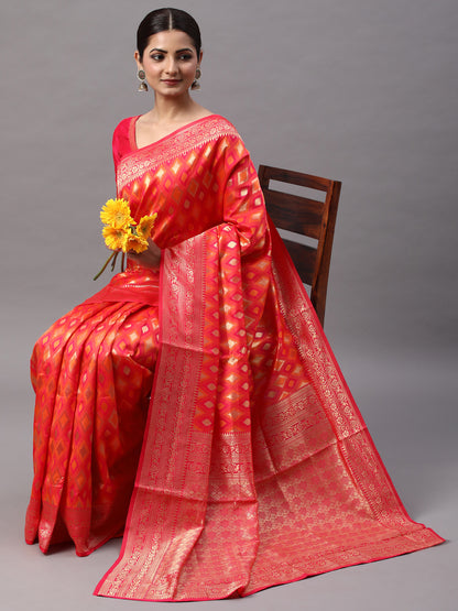 Women's Silk Blend Pink Woven Design Designer Saree With Blouse Piece