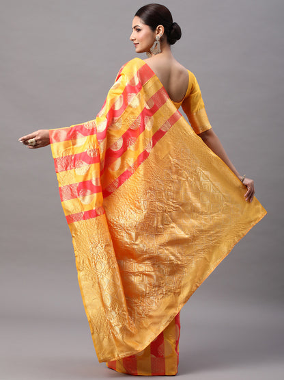 Women's Silk Blend Pink Woven Design Designer Saree With Blouse Piece
