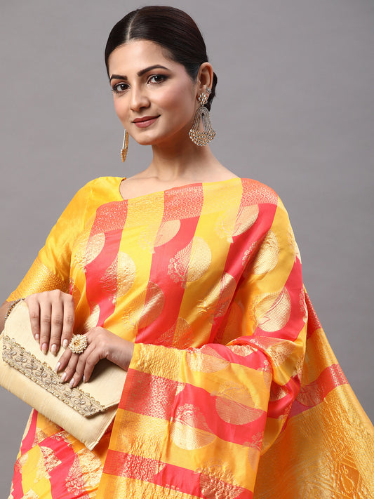 Women's Silk Blend Pink Woven Design Designer Saree With Blouse Piece