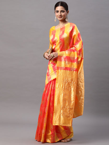 Women's Silk Blend Pink Woven Design Designer Saree With Blouse Piece
