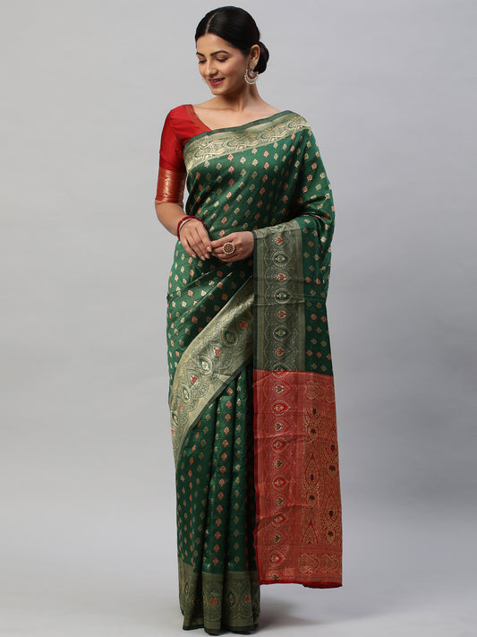 Women's Silk Blend Green Woven Design Designer Saree With Blouse Piece