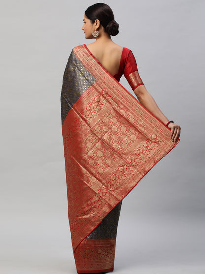 Women's Silk Blend Navy Blue Woven Design Designer Saree With Blouse Piece