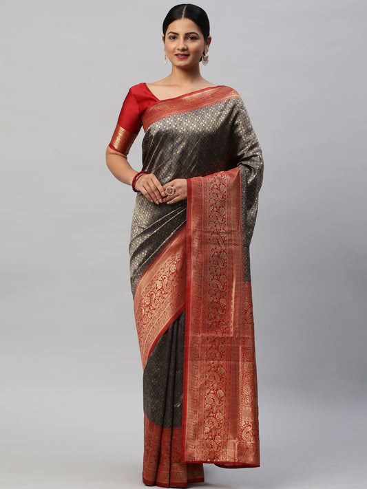 Women's Silk Blend Navy Blue Woven Design Designer Saree With Blouse Piece