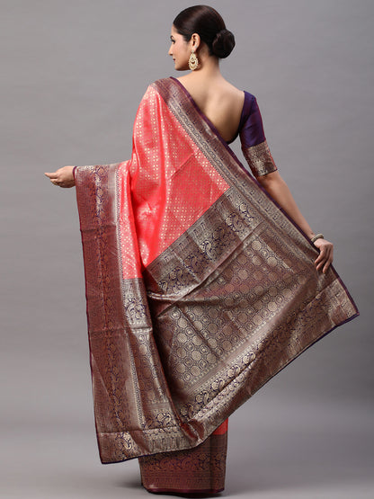 Women's Silk Blend Pink Woven Design Designer Saree With Blouse Piece