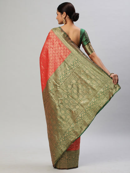 Women's Silk Blend Red Woven Design Designer Saree With Blouse Piece