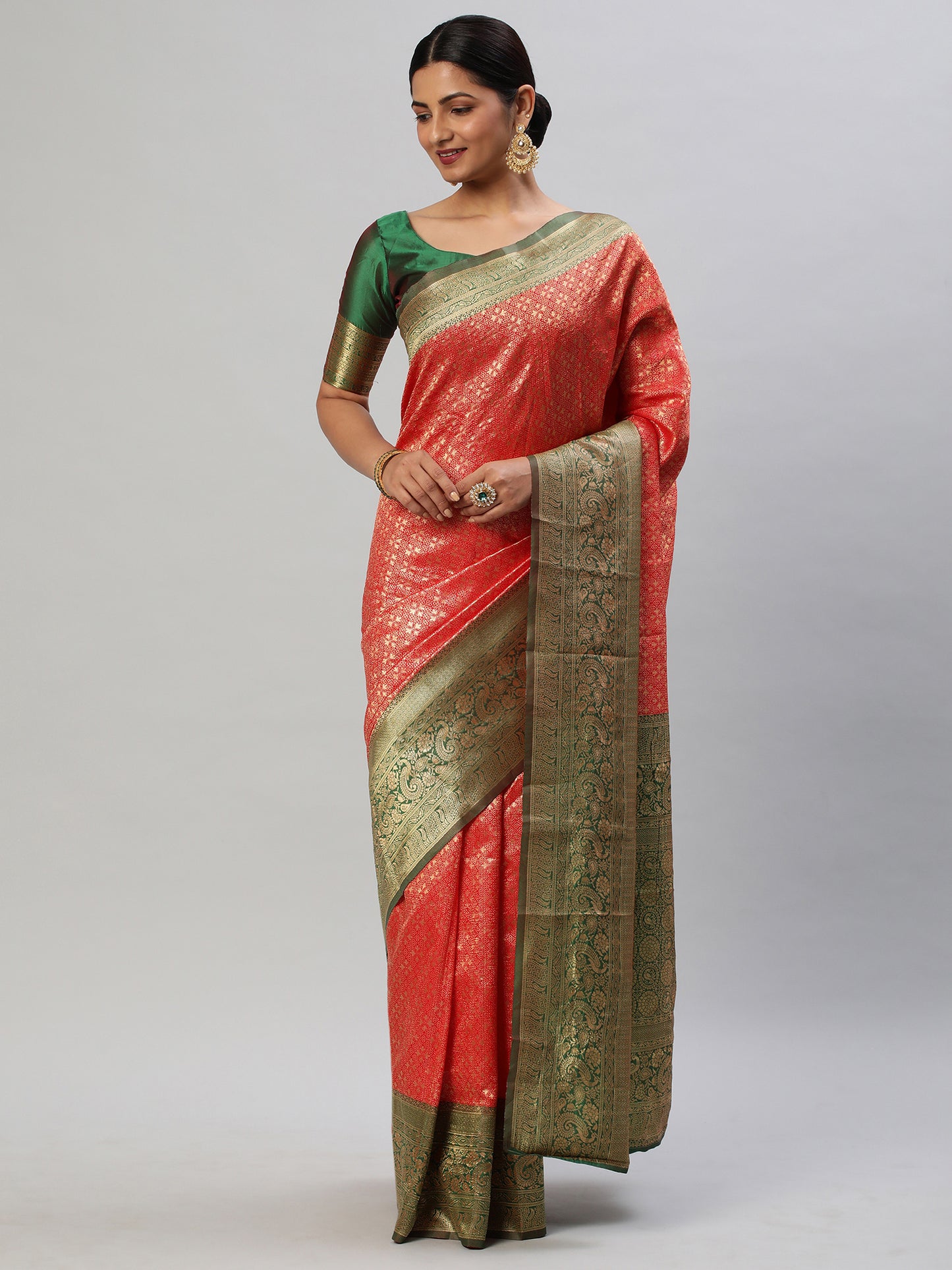 Women's Silk Blend Red Woven Design Designer Saree With Blouse Piece