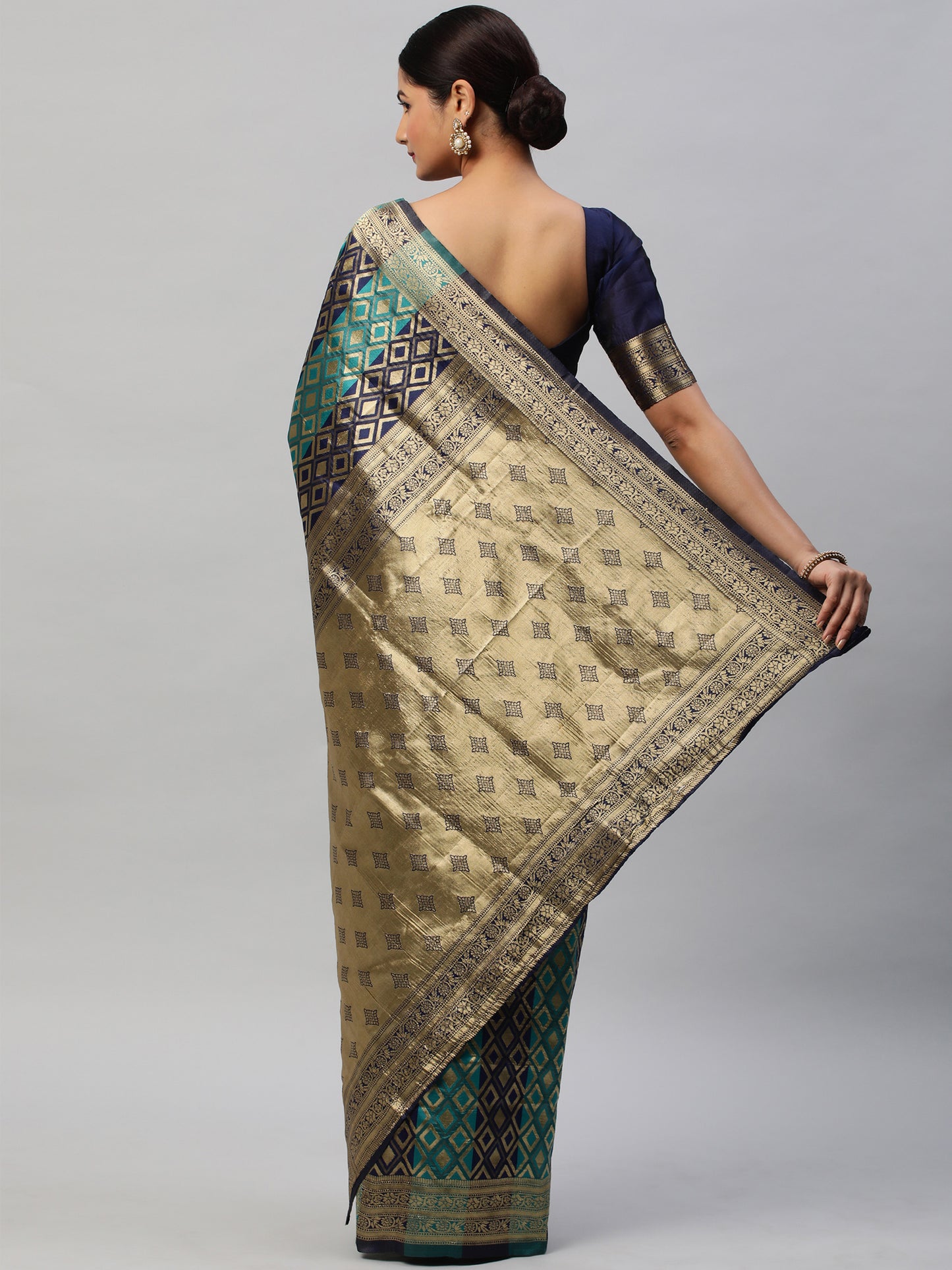 Women's Silk Blend Blue Woven Design Designer Saree With Blouse Piece
