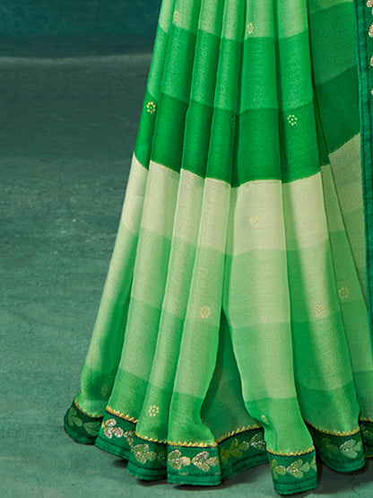 Women's Chiffon Green Embellished Designer Saree With Blouse Piece