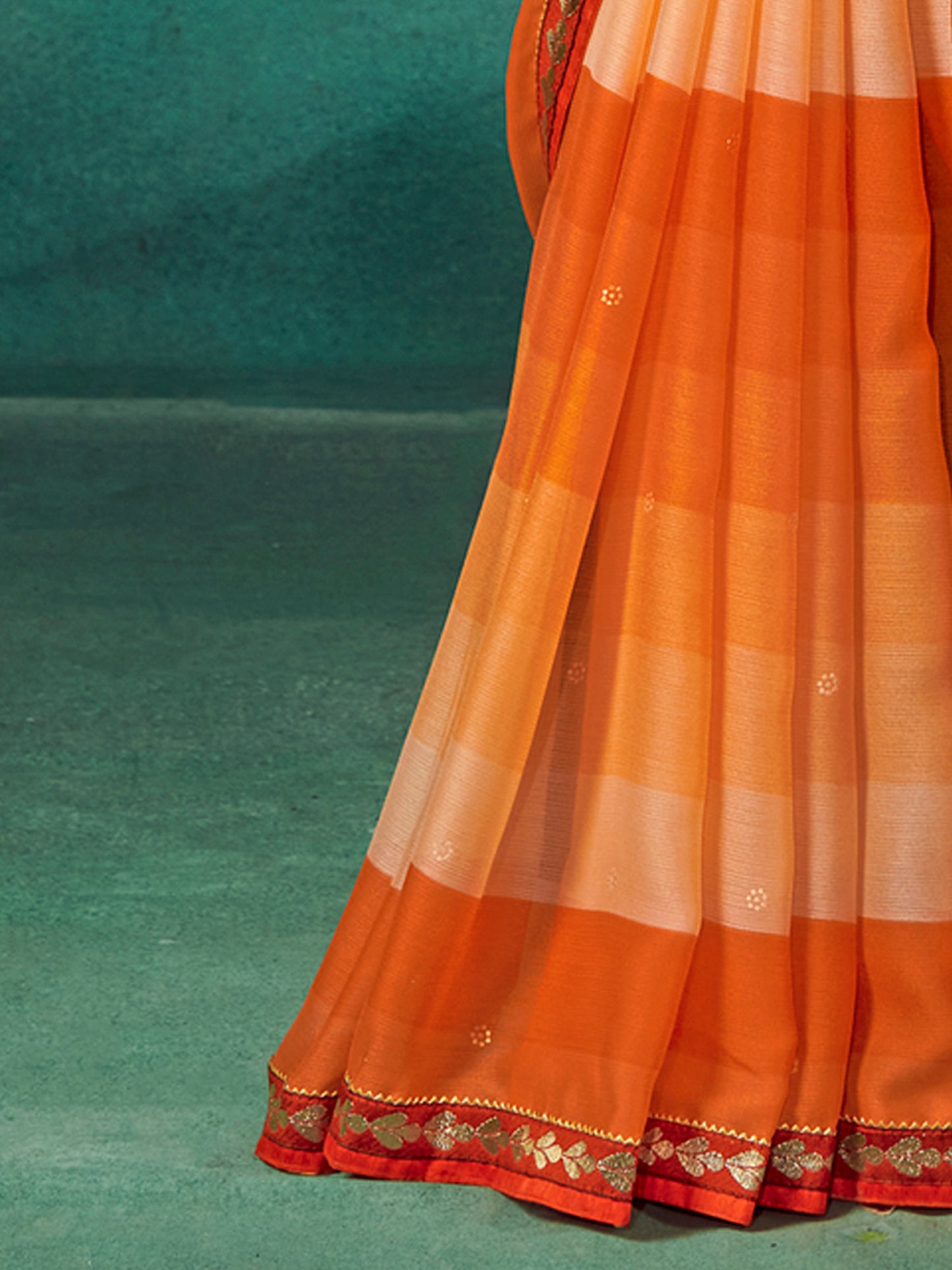 Women's Chiffon Orange Embellished Designer Saree With Blouse Piece