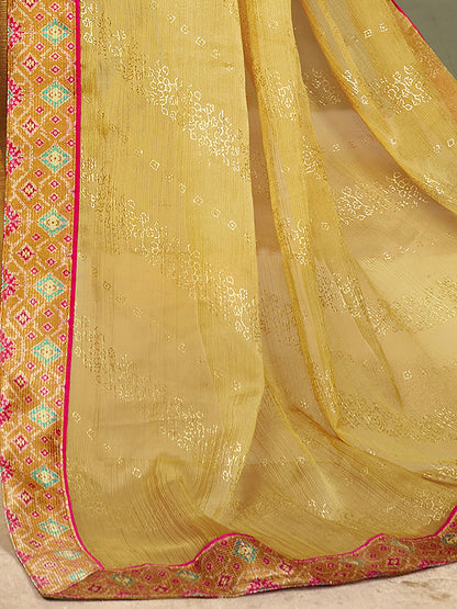 Women's Chiffon Mustard Embellished Designer Saree With Blouse Piece