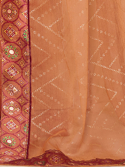 Women's Chiffon Peach Embellished Designer Saree With Blouse Piece