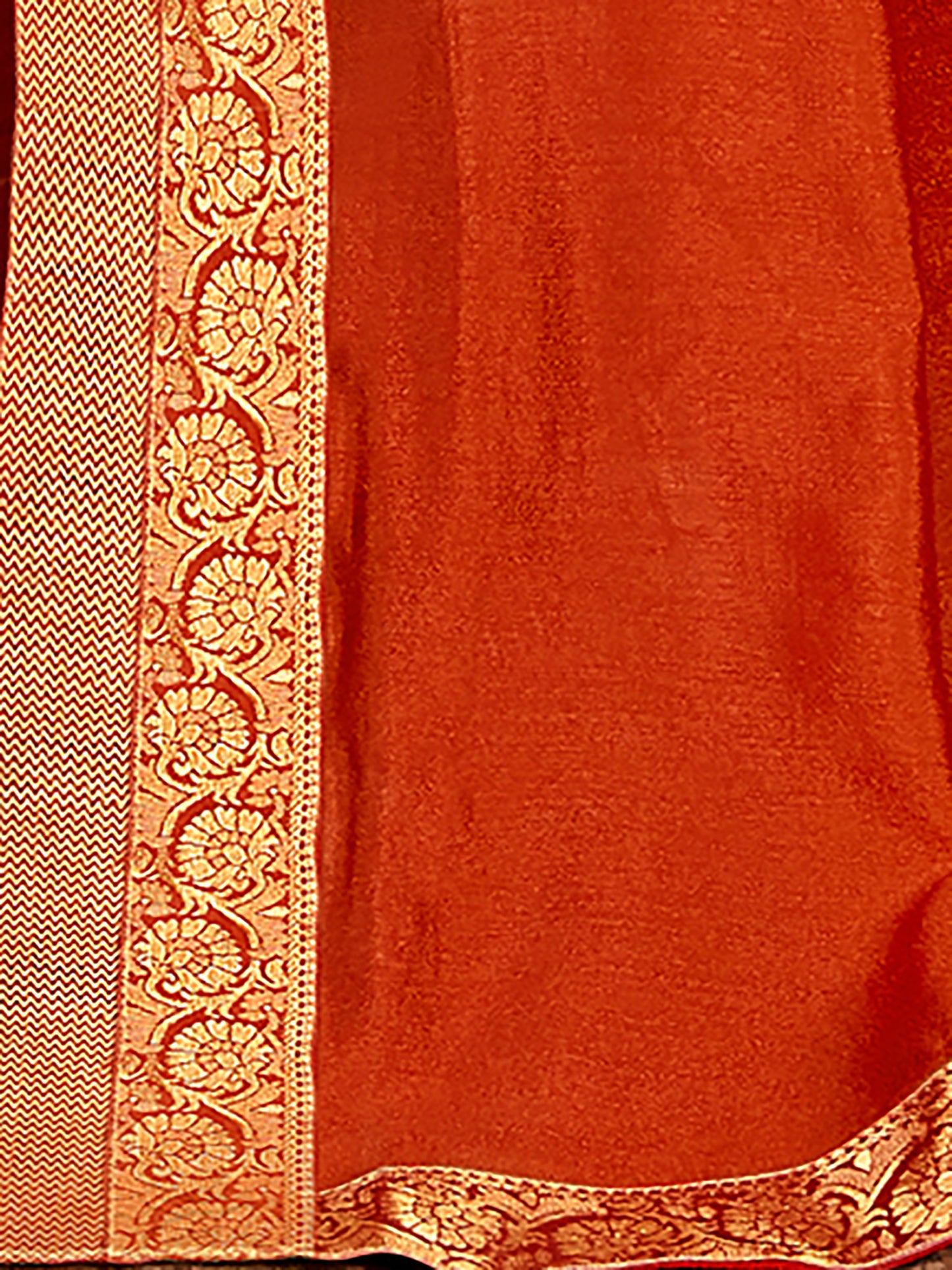 Women's Vichitra Silk Orange Embellished Designer Saree With Blouse Piece