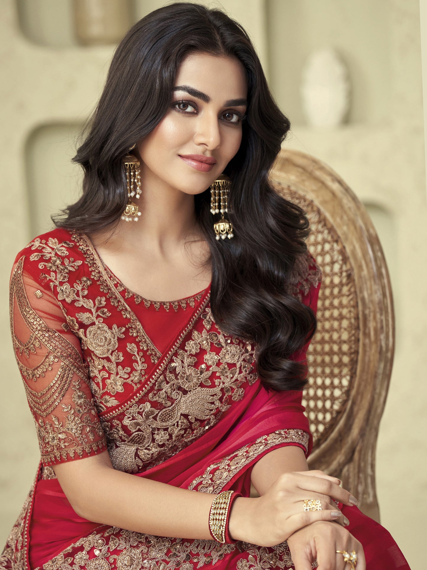 Women's Georgette Pink Embellished Designer Saree With Blouse Piece