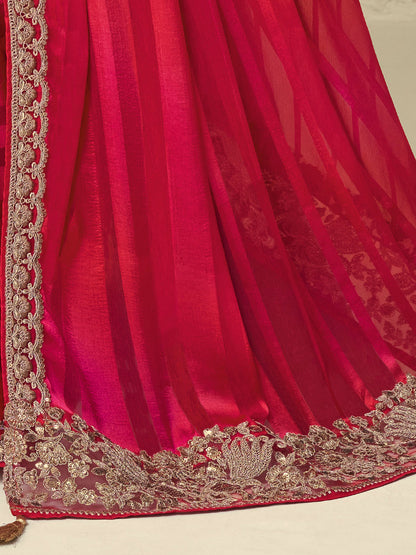 Women's Georgette Pink Embellished Designer Saree With Blouse Piece