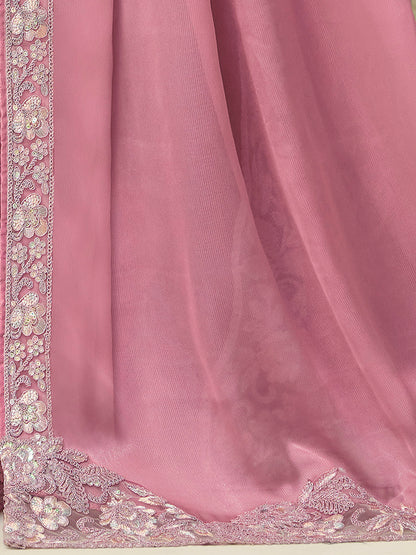 Women's Georgette Mauve Embellished Designer Saree With Blouse Piece