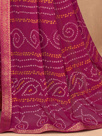 Women's Chiffon Magenta Embellished Designer Saree With Blouse Piece