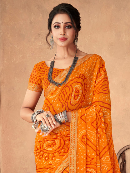 Women's Chiffon Yellow Embellished Designer Saree With Blouse Piece