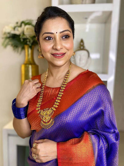 Women's Silk Blend Blue Woven Design Designer Saree With Blouse Piece