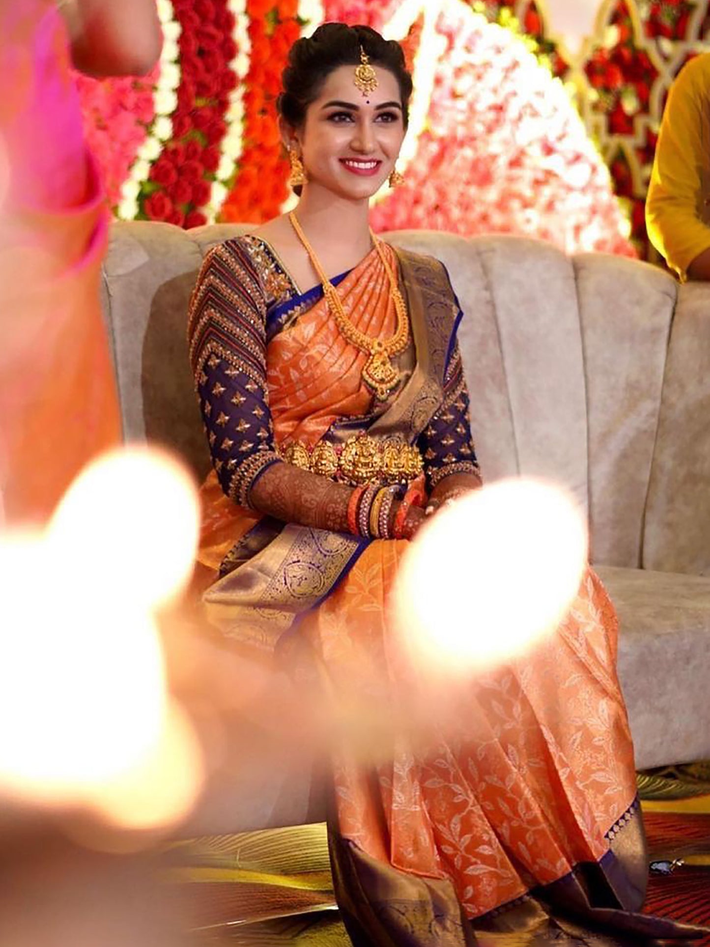 Women's Silk Blend Orange Woven Design Designer Saree With Blouse Piece