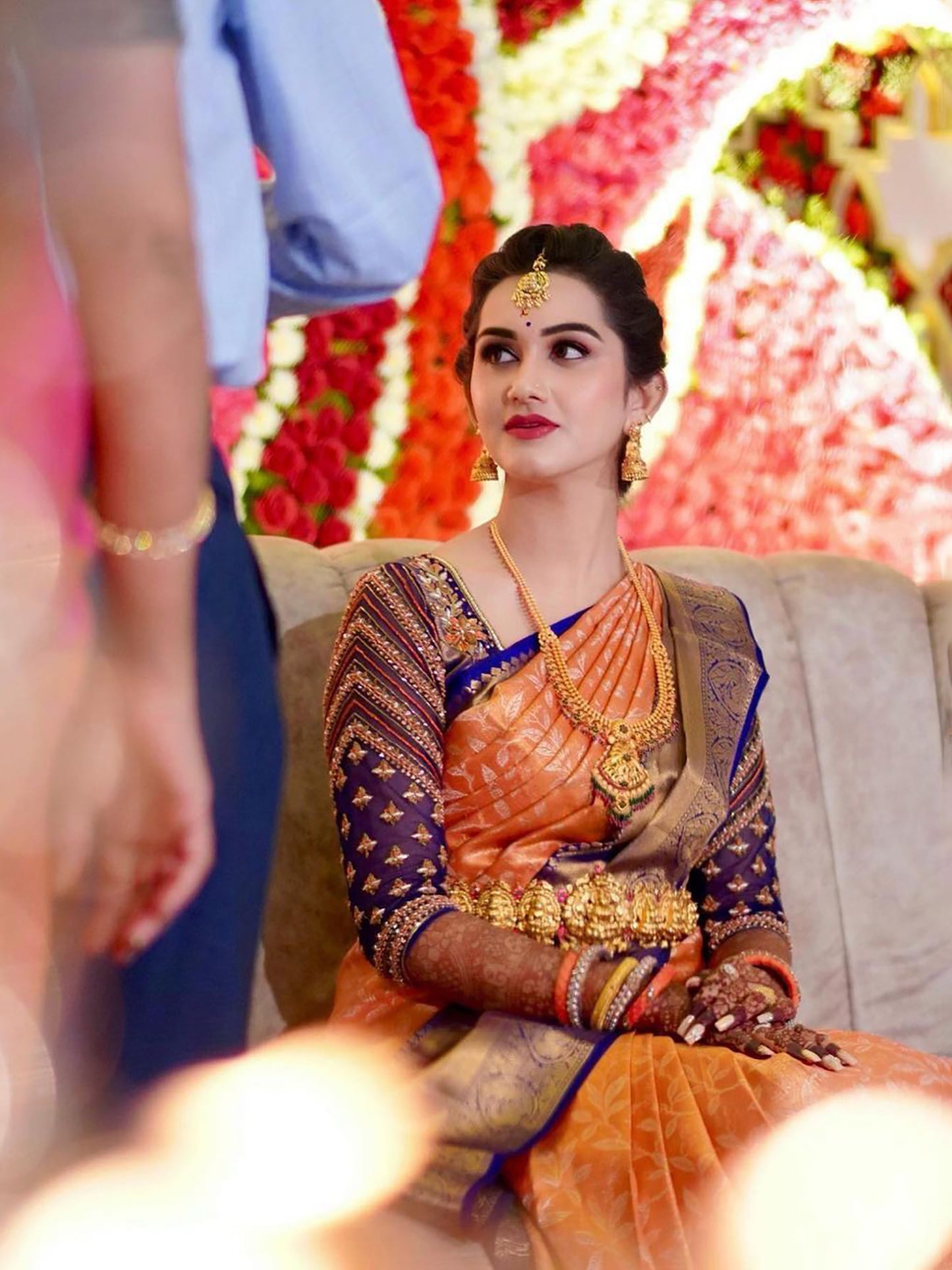 Women's Silk Blend Orange Woven Design Designer Saree With Blouse Piece