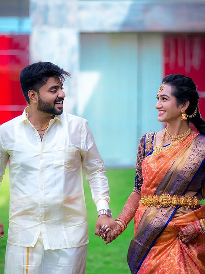 Women's Silk Blend Orange Woven Design Designer Saree With Blouse Piece