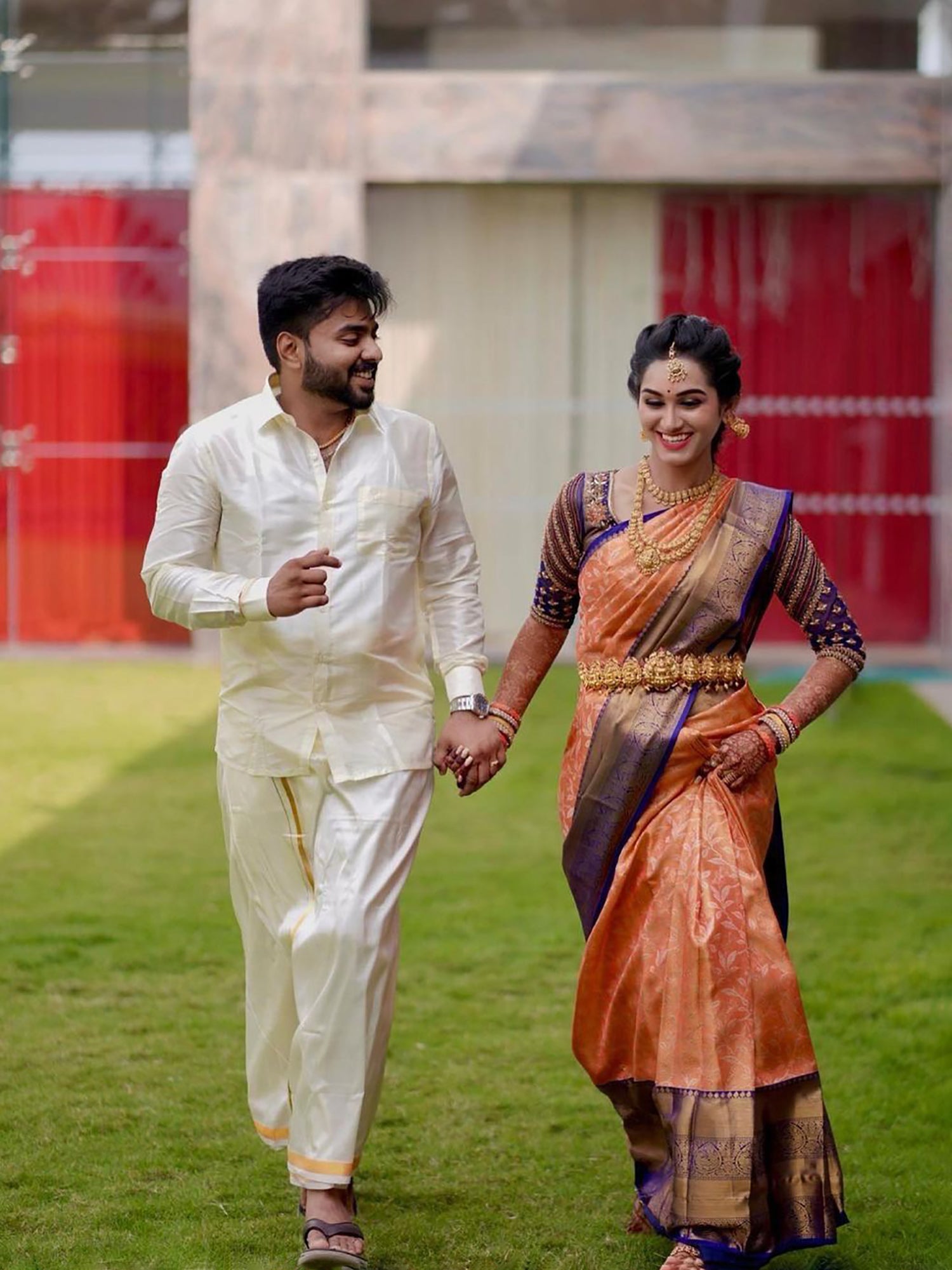 Women's Silk Blend Orange Woven Design Designer Saree With Blouse Piece