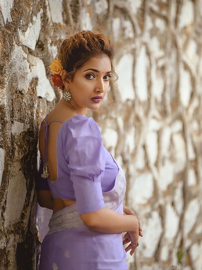 Women's Silk Blend Lavendar Woven Design Designer Saree With Blouse Piece