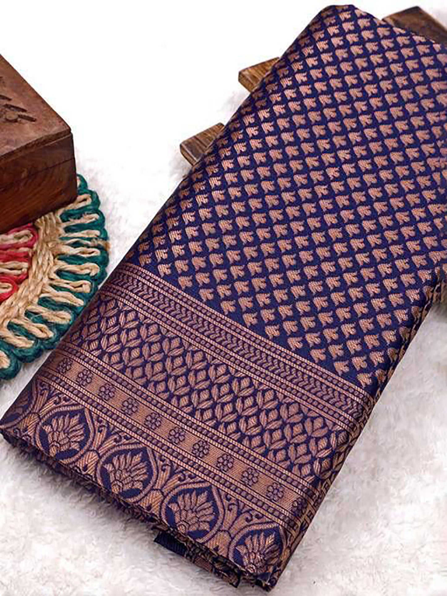 Women's Silk Blend Navy Blue Woven Design Designer Saree With Blouse Piece