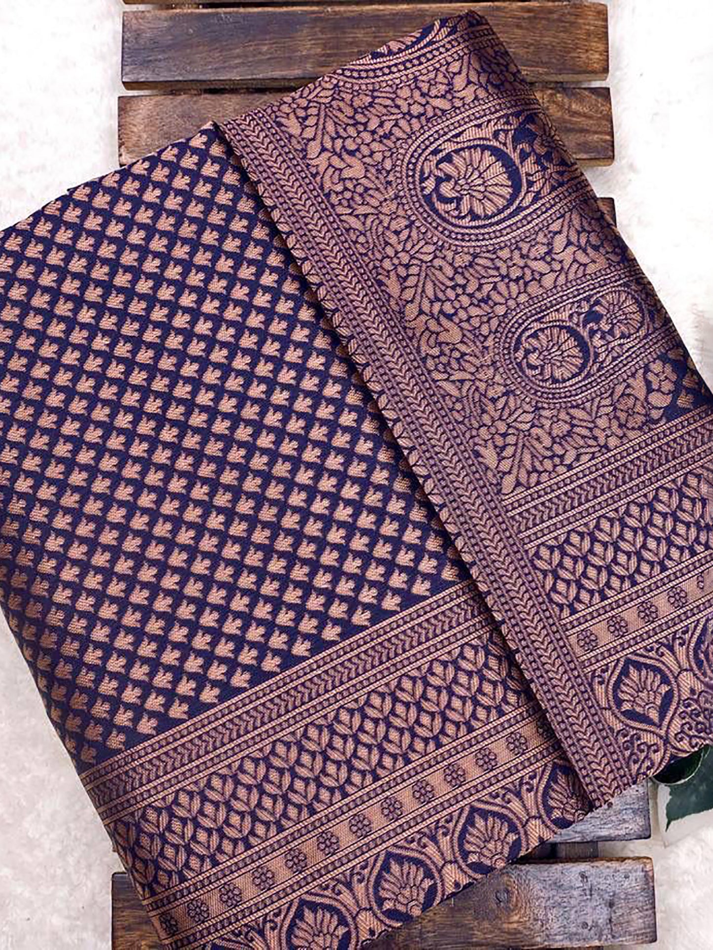 Women's Silk Blend Navy Blue Woven Design Designer Saree With Blouse Piece