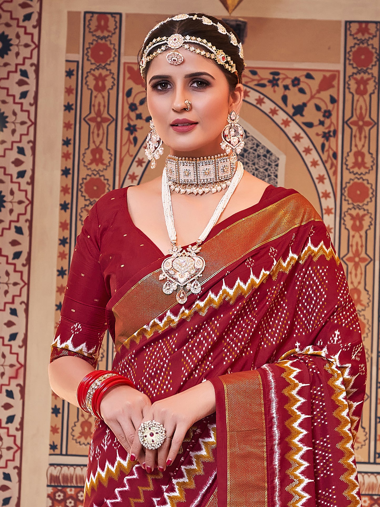 Women's Silk Blend Maroon Woven Design Designer Saree With Blouse Piece