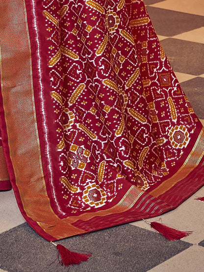 Women's Silk Blend Maroon Woven Design Designer Saree With Blouse Piece