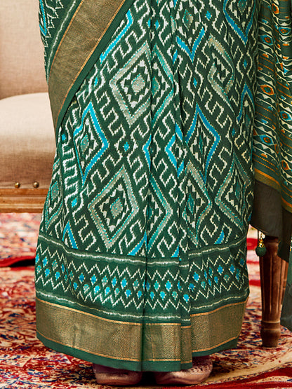 Women's Tussar Silk Sea Green Printed Designer Saree With Blouse Piece