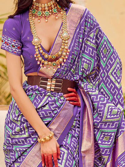 Women's Tussar Silk Lavendar Printed Designer Saree With Blouse Piece