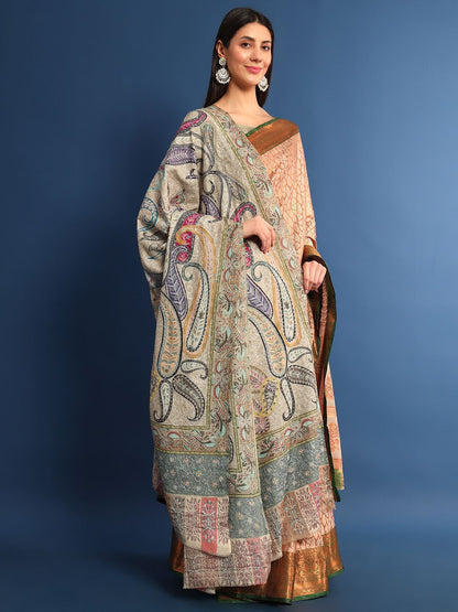 Dhiyona PA Ethnic Motifs Embroidered Woollen Shawl