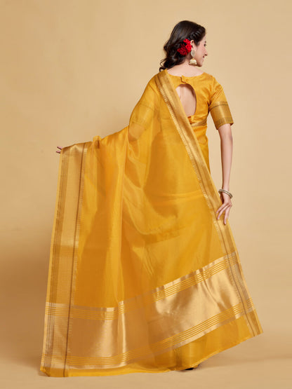Dhiyona GR Women's Siya Butterscotch Yellow Solid Zari Design Organza Saree