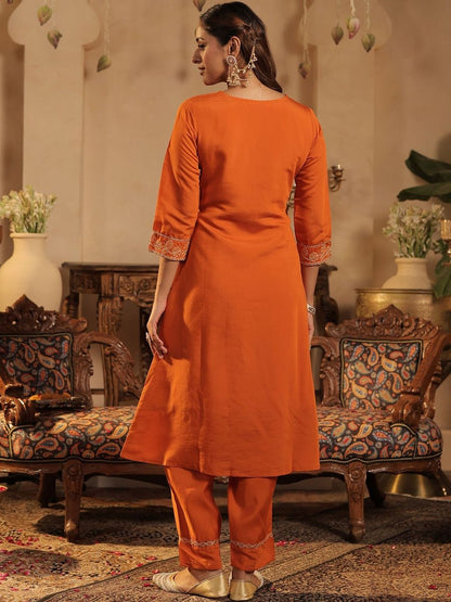 Women Ethnic Motifs Embroidered Kurta With Trousers & Dupatta Kurta Sets