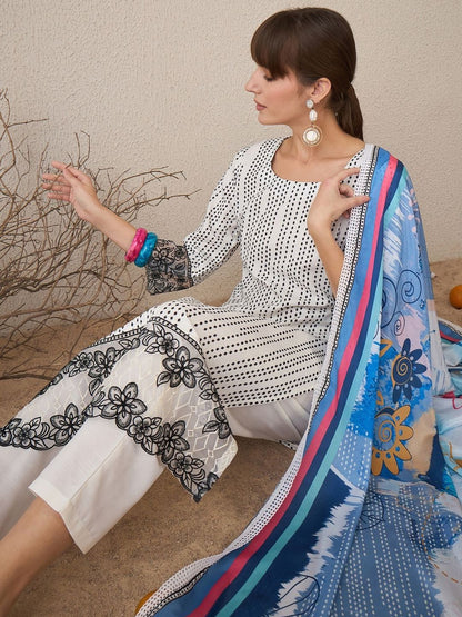 Women Ethnic Motifs Printed Regular Thread Work Kurta with Trousers & With Dupatta