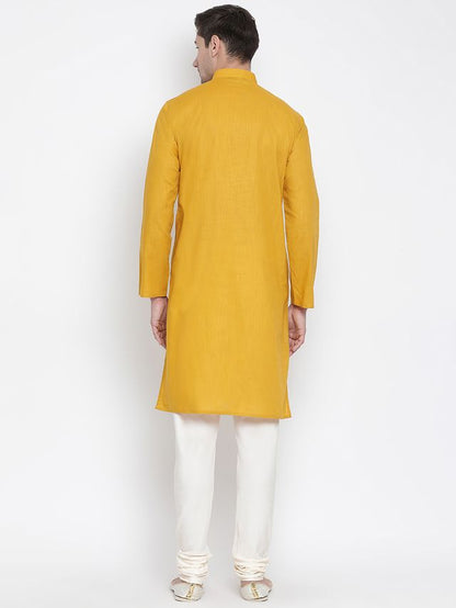 Men's Mustard Cotton Linen Straight Kurta Pyjama Set