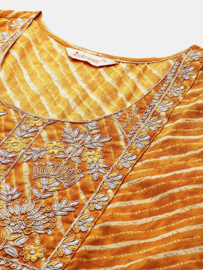 Plus Size Leheriya Print Kurta with Palazzos & Dupatta