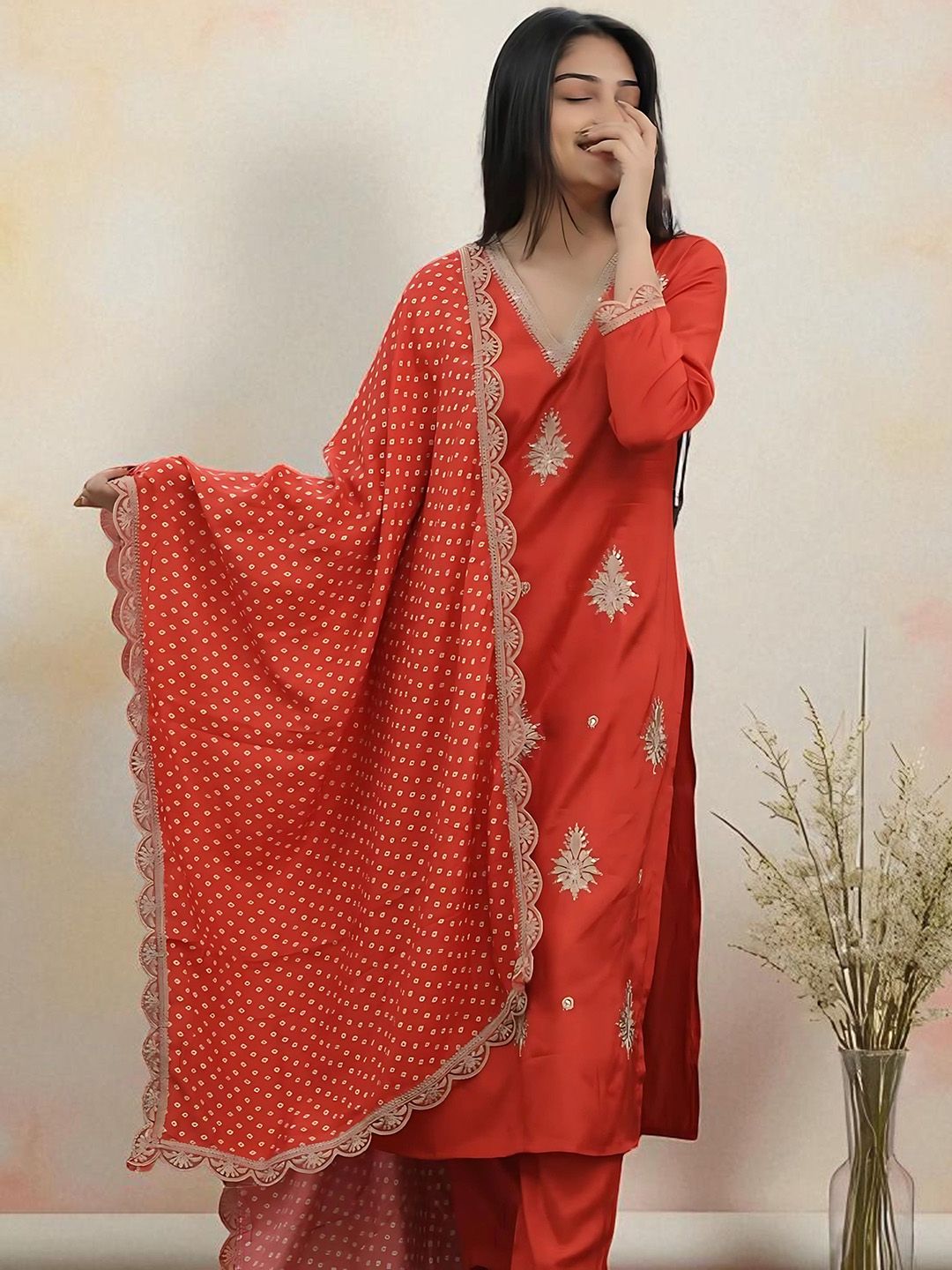 Dhiyona SN Women's Floral Embroidered Kurta with Pyjamas & Dupatta