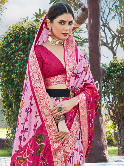Women's Viscose Pink Woven Design Designer Saree With Blouse Piece