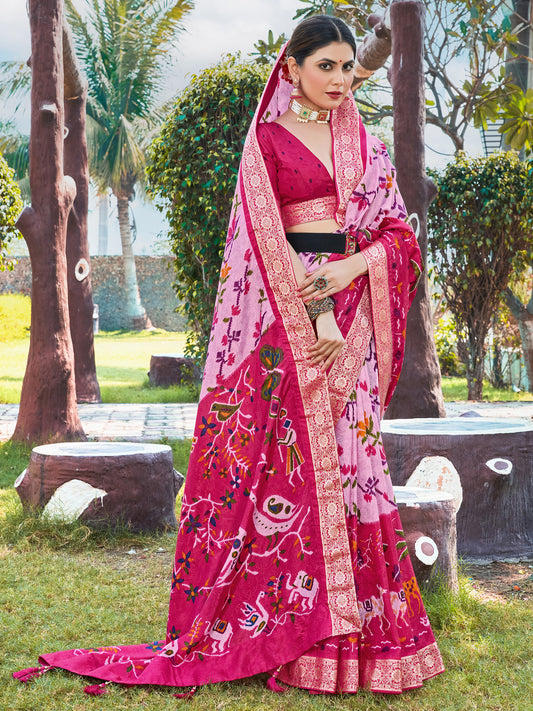 Women's Viscose Pink Woven Design Designer Saree With Blouse Piece