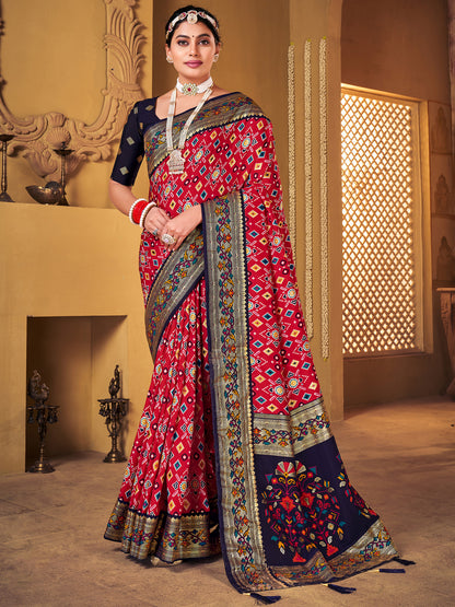 Women's Silk Blend Pink Woven Design Designer Saree With Blouse Piece