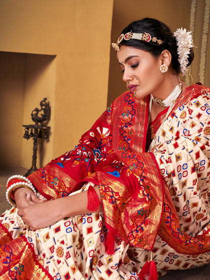 Women's Silk Blend Off White Woven Design Designer Saree With Blouse Piece