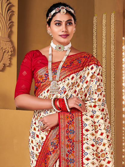 Women's Silk Blend Off White Woven Design Designer Saree With Blouse Piece