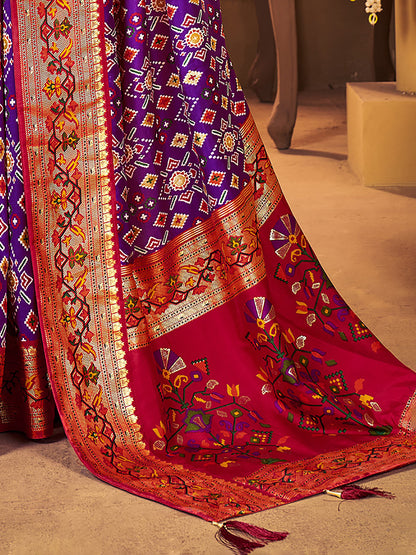 Women's Silk Blend Purple Woven Design Designer Saree With Blouse Piece