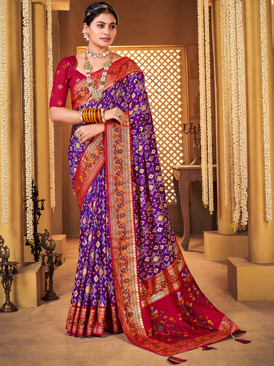 Women's Silk Blend Purple Woven Design Designer Saree With Blouse Piece
